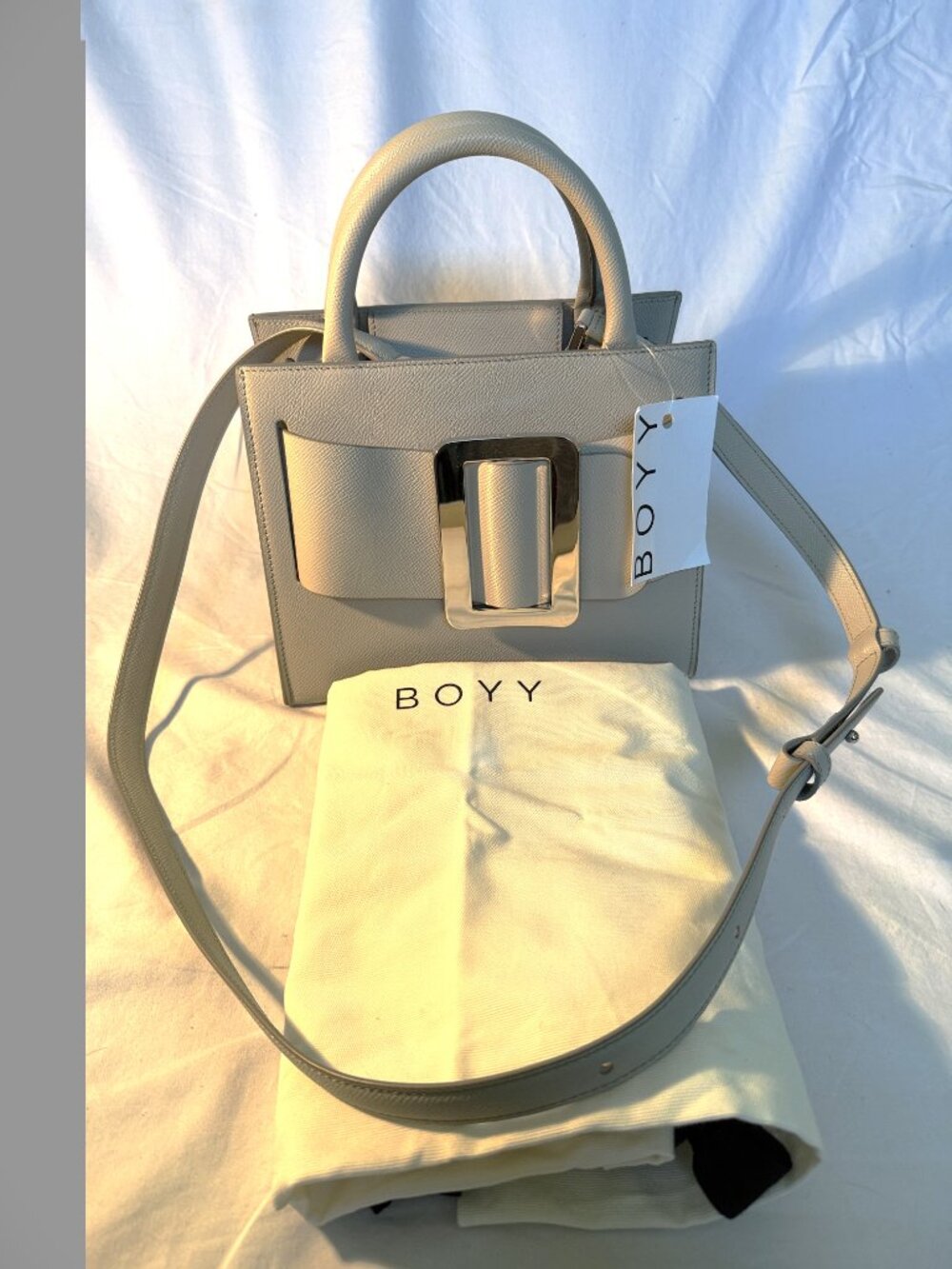 BOYY- Bobby 23 Hummus Leather Top-Handle Satchel with Oversized Buckle